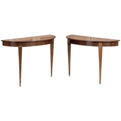 Pair Antique French Neoclassical Fruitwood Demilune Consoles