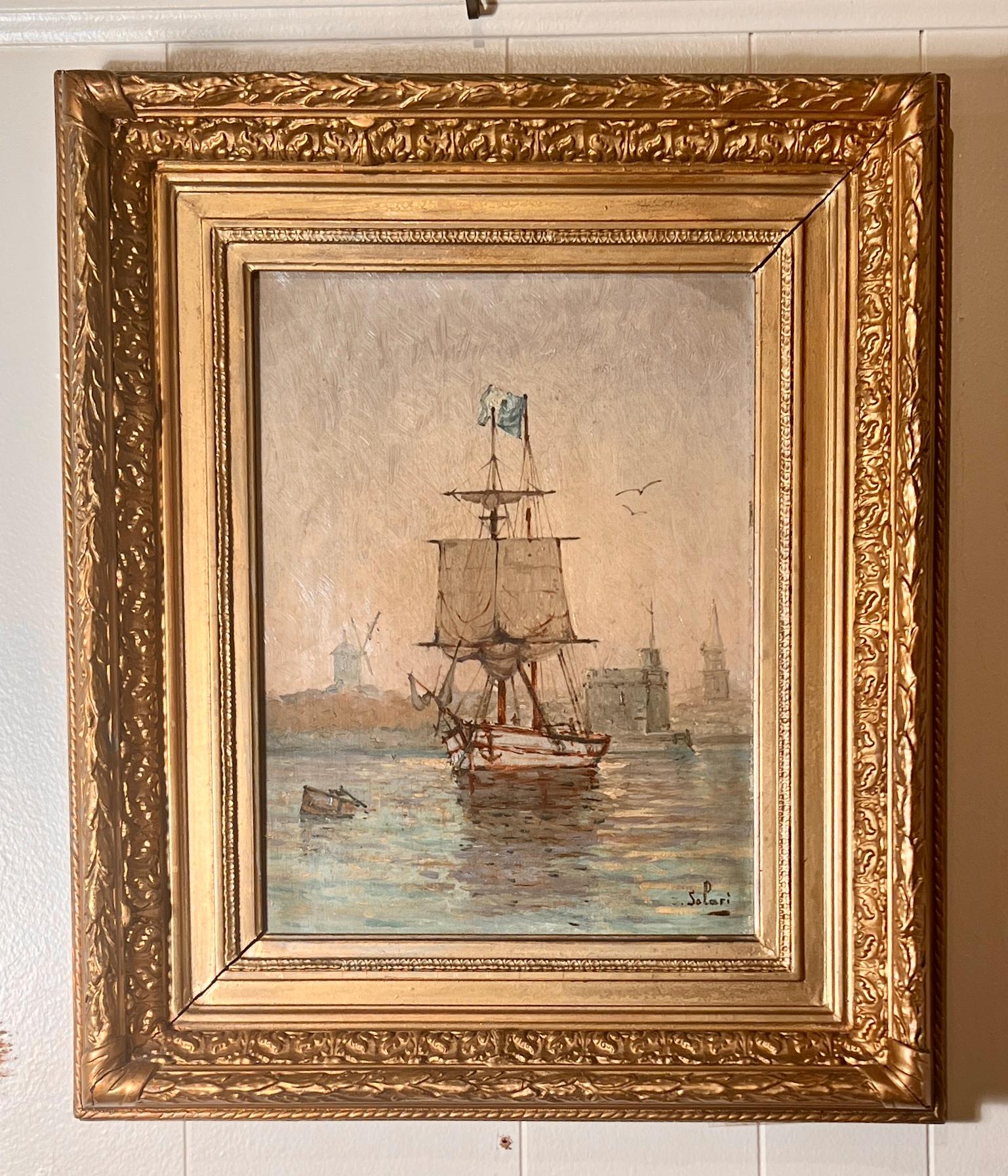 Pair Antique French Oil on Canvas Maritime Paintings For Sale at 1stDibs