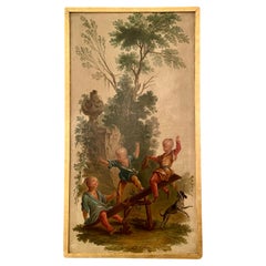 Pair Antique French Oil on Canvas Paintings of Chinese Motifs on Panels, Ca 1890