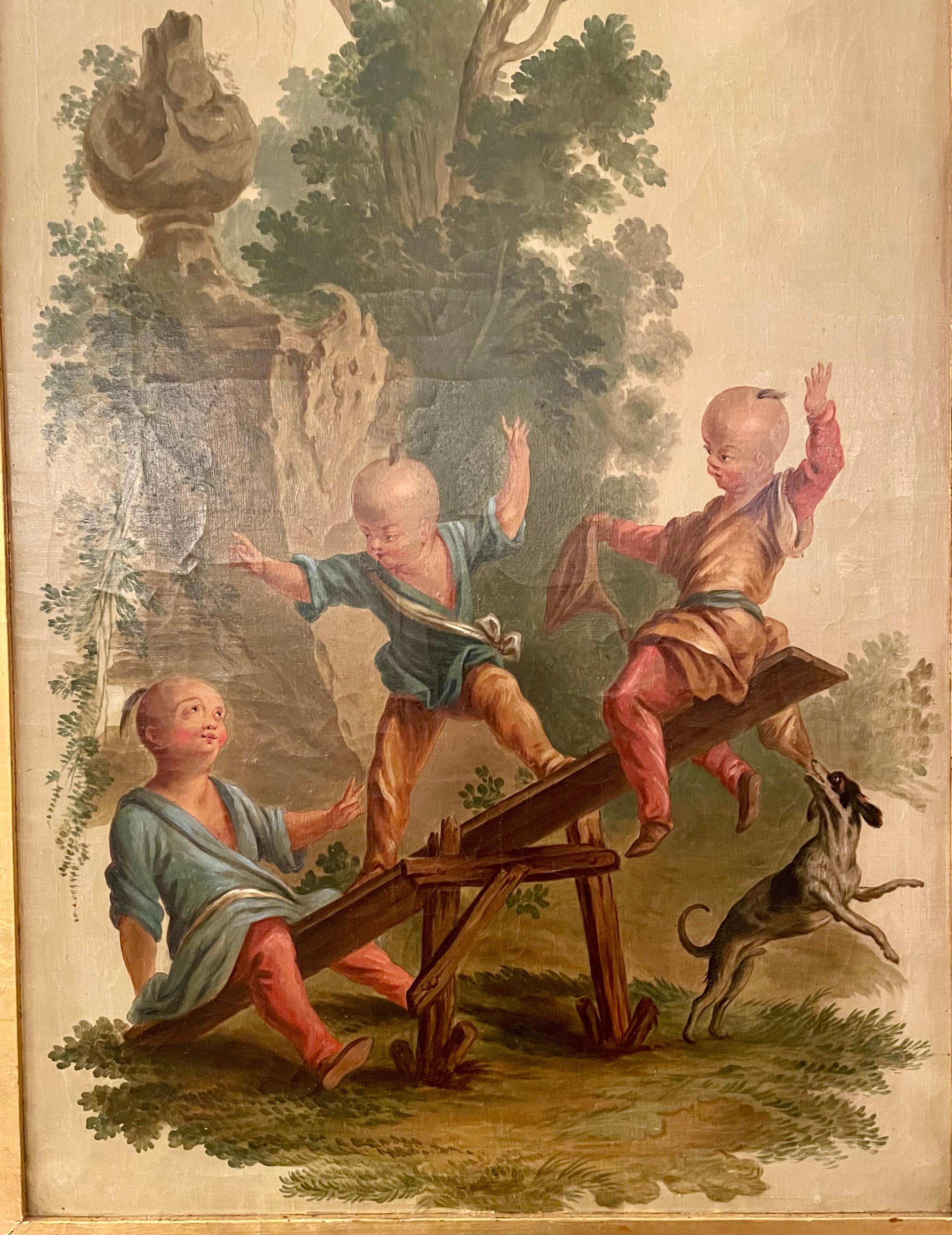 Paar antike französische Gemälde, Öl auf Leinwand, Gemälde mit chinesischen Motiven auf Tafeln, ca. 1890 (Französisch) im Angebot