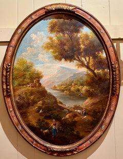 Pair Antique French Oil on Canvas Provincial Landscape Paintings after J. Vernet