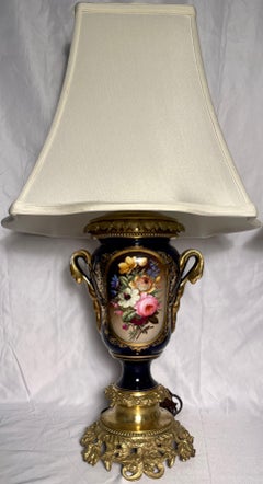 Pair Antique French Old Paris Porcelain Cobalt Blue & Gold Lamps, Circa 1880