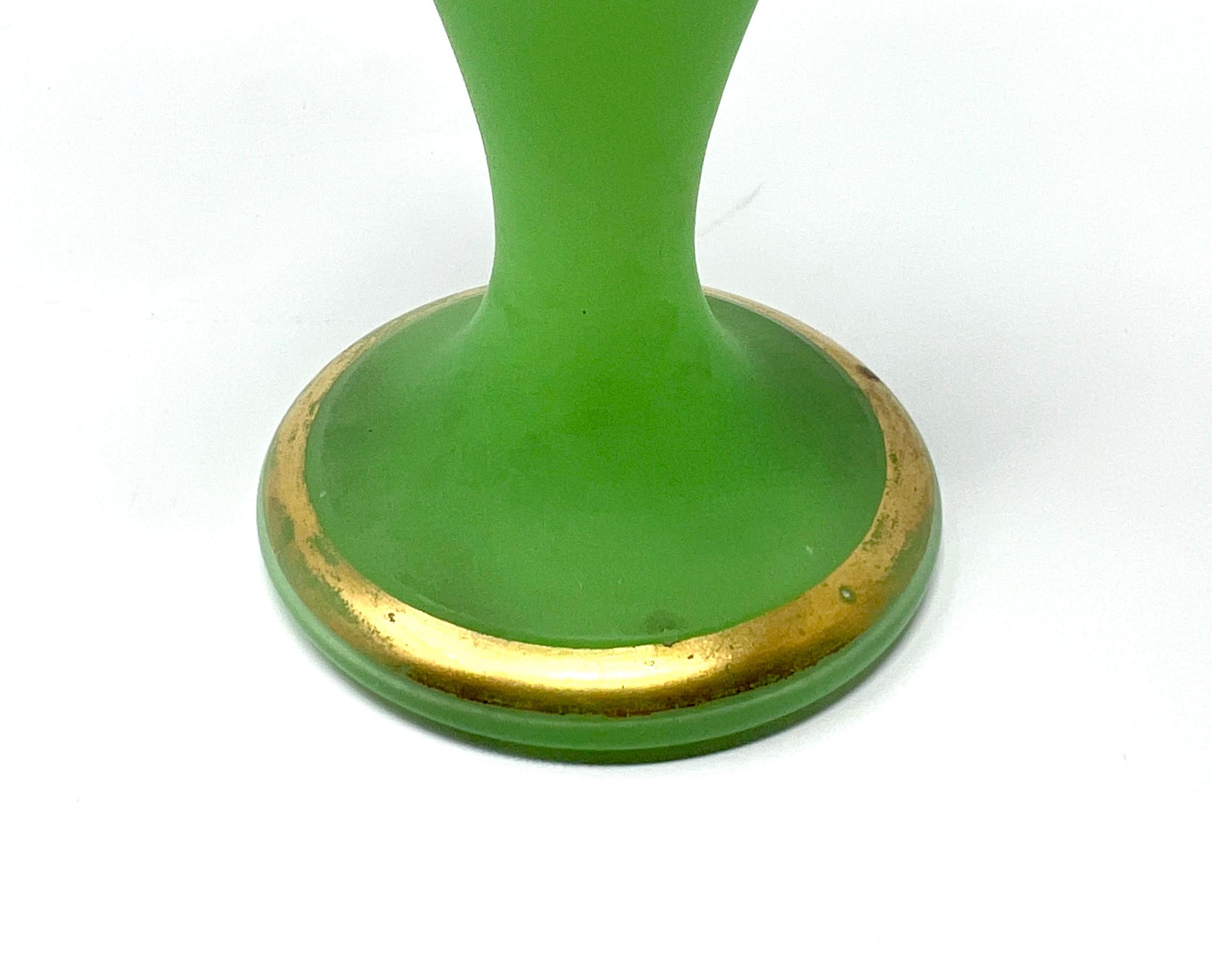 Pair Antique 19th Century French Chartreuse Green and Gold Opaline Glass Vases. For Sale 2