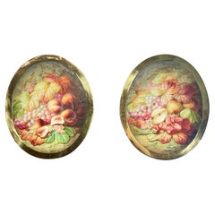 Paar antike französische Original Edmond Van Coppenolle Gemälde auf Porzellanplaketten, Original