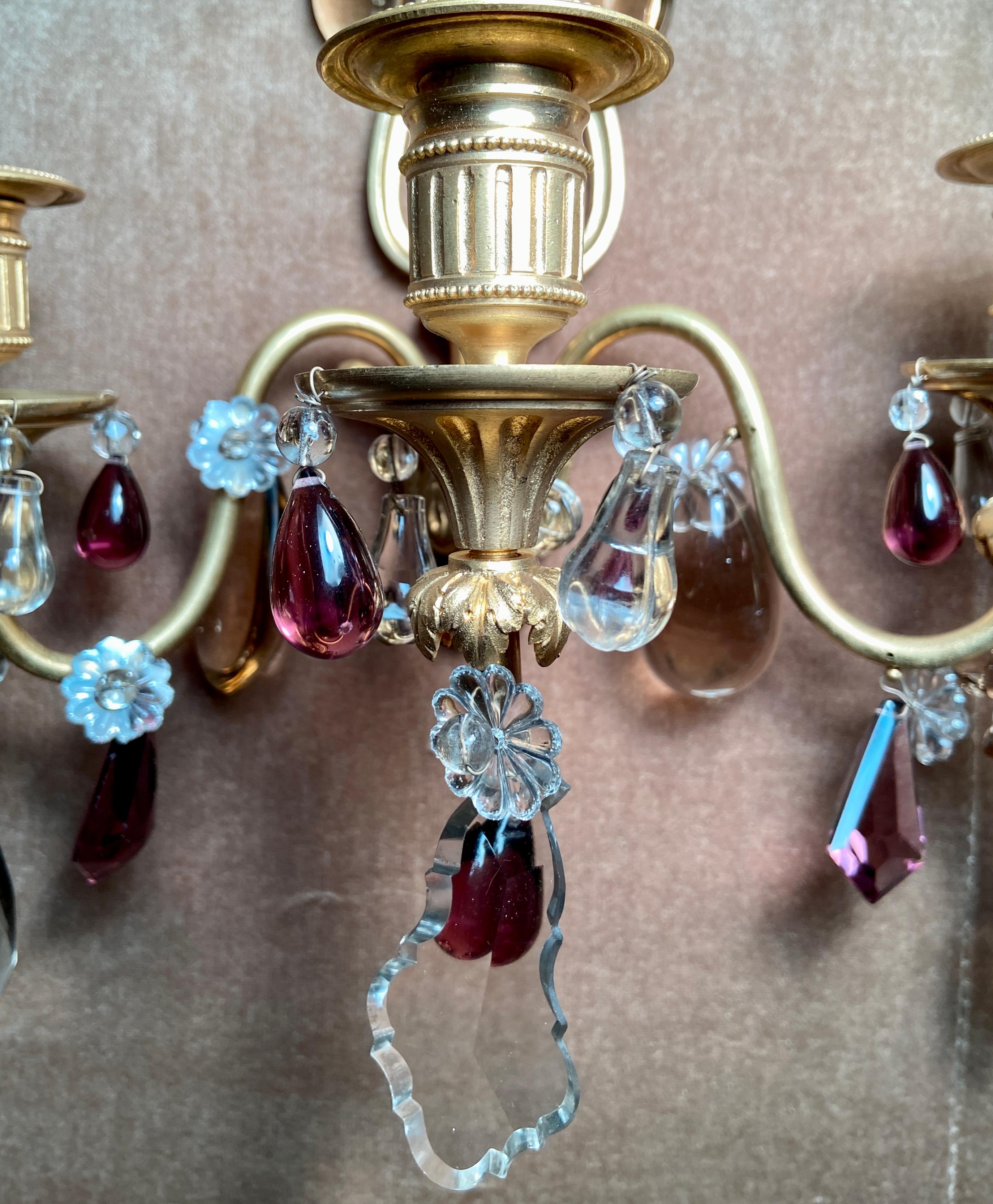 Pair Antique French Ormolu and Baccarat Crystal Wall Lights, circa 1885 For Sale 2