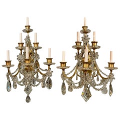 Paire d'appliques anciennes en bronze doré et cristal de Baccarat Circa 1885