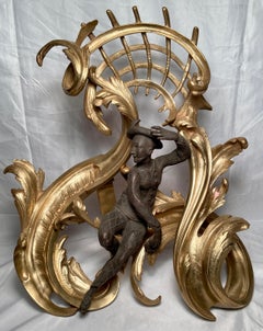 Pair Antique French Ormolu "Chenets" with Patinated Bronze Figures, Circa 1860