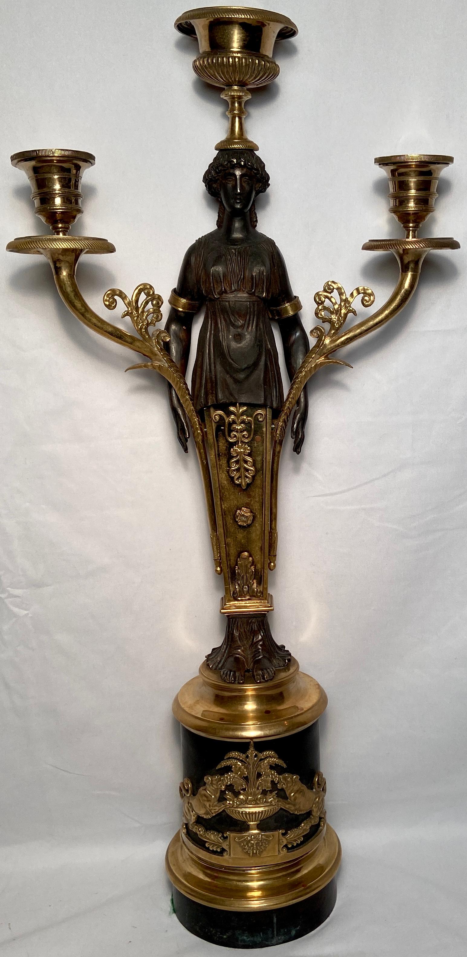 Pair Antique French Ormolu & Patinated Bronze Candelabra, Circa 1885 In Good Condition For Sale In New Orleans, LA