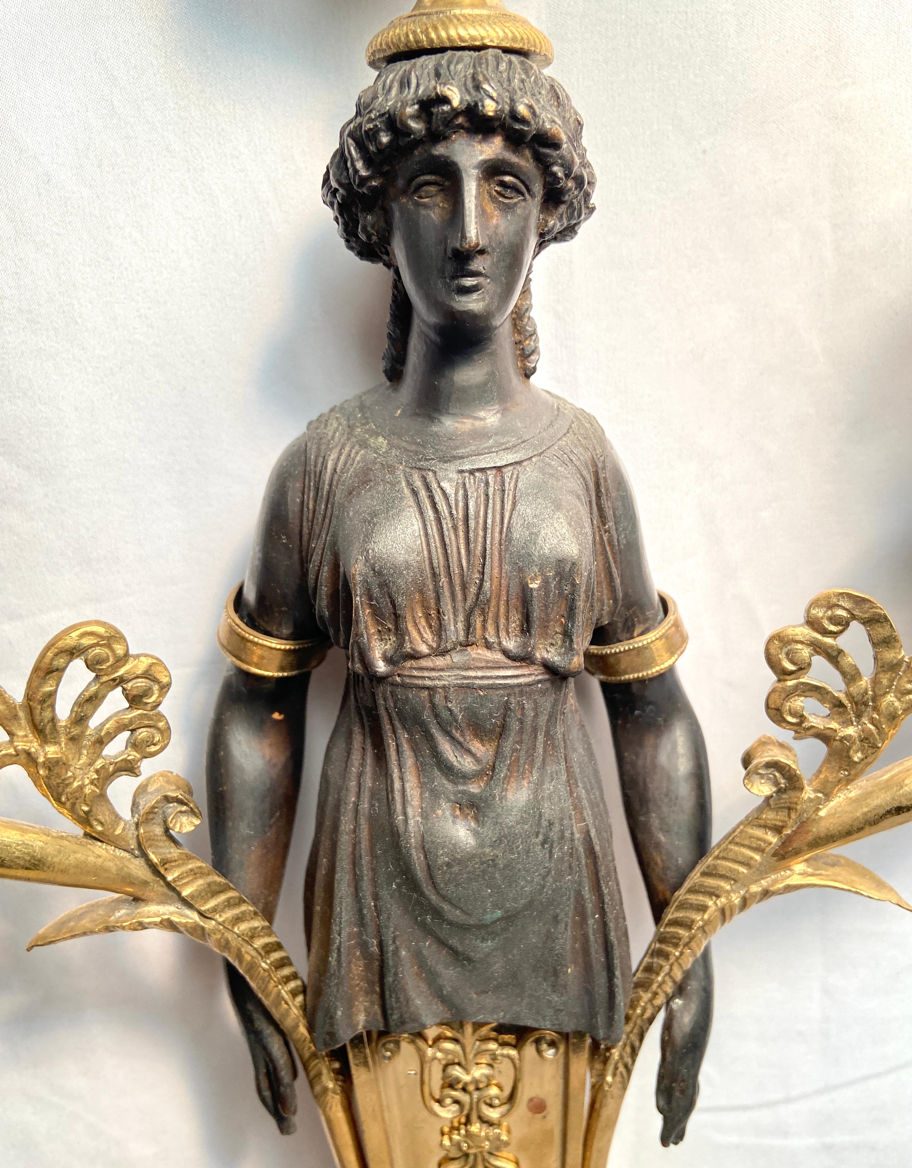 Pair Antique French Ormolu & Patinated Bronze Candelabra, Circa 1885 For Sale 1