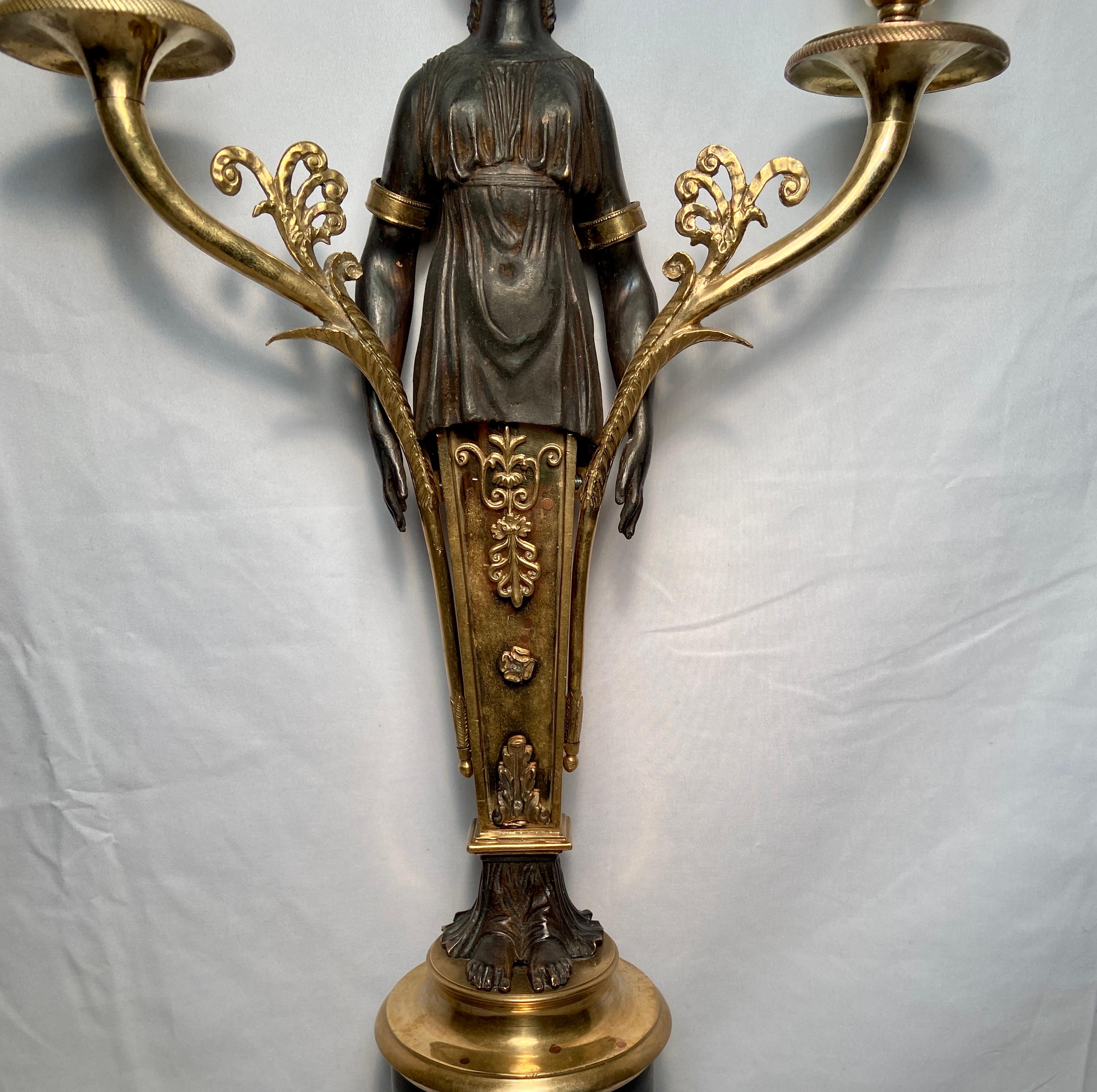 Pair Antique French Ormolu & Patinated Bronze Candelabra, Circa 1885 For Sale 2