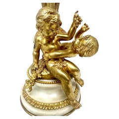 Pair Antique French Ormolu & White Marble Candelabra with Cherubs, Circa 1890's.