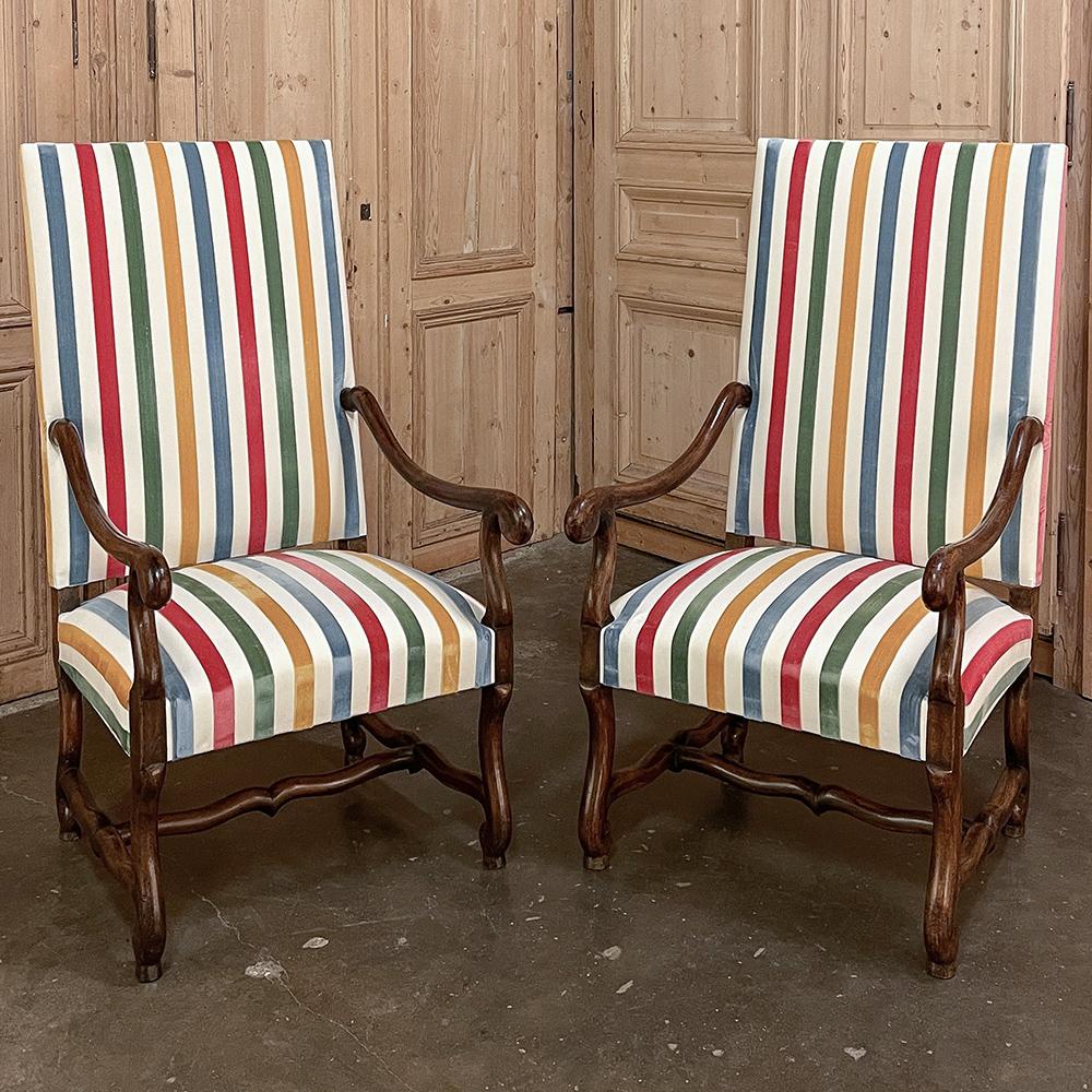 Pair Antique French Os de Mouton Armchairs with Slip Covers For Sale 11