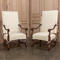 Pair Antique French Os de Mouton Armchairs with Slip Covers