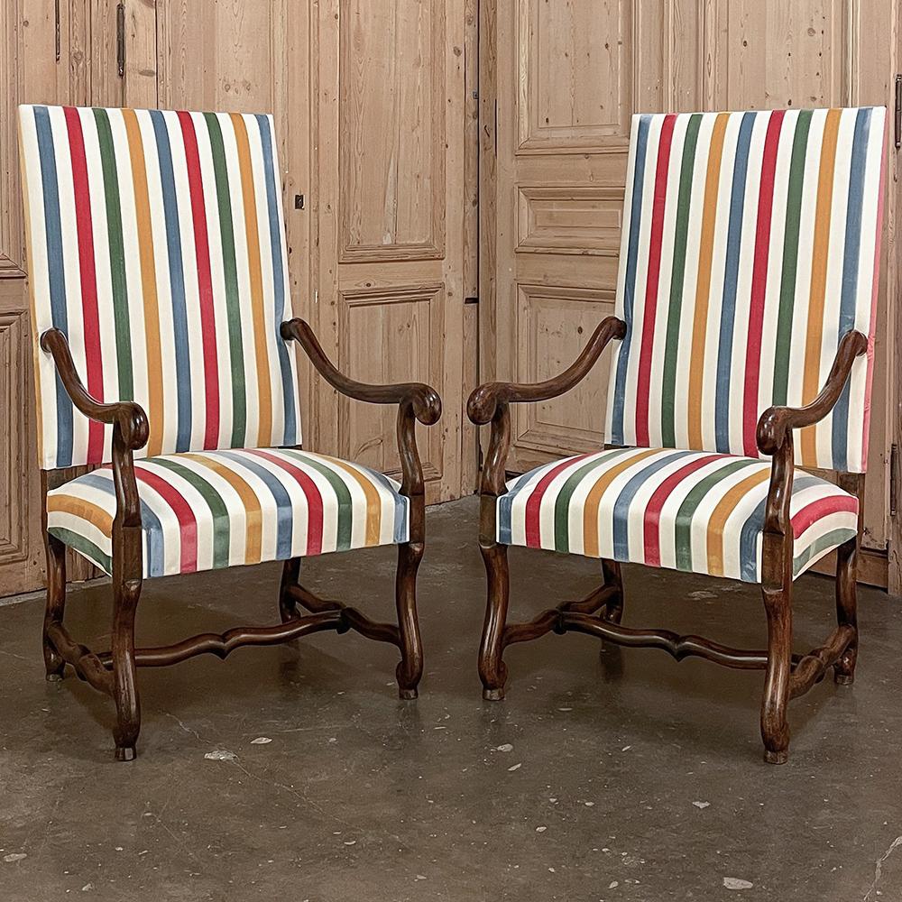 French Provincial Pair Antique French Os de Mouton Armchairs with Slip Covers For Sale