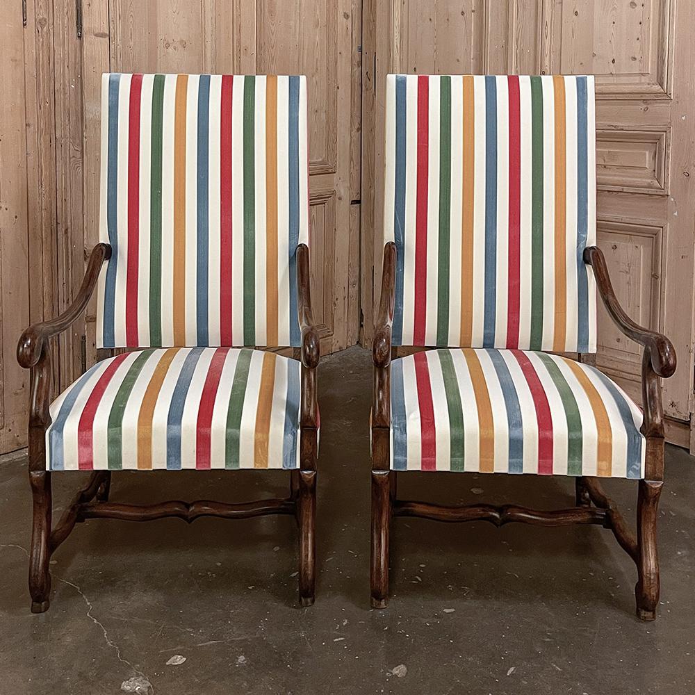 Hand-Crafted Pair Antique French Os de Mouton Armchairs with Slip Covers For Sale