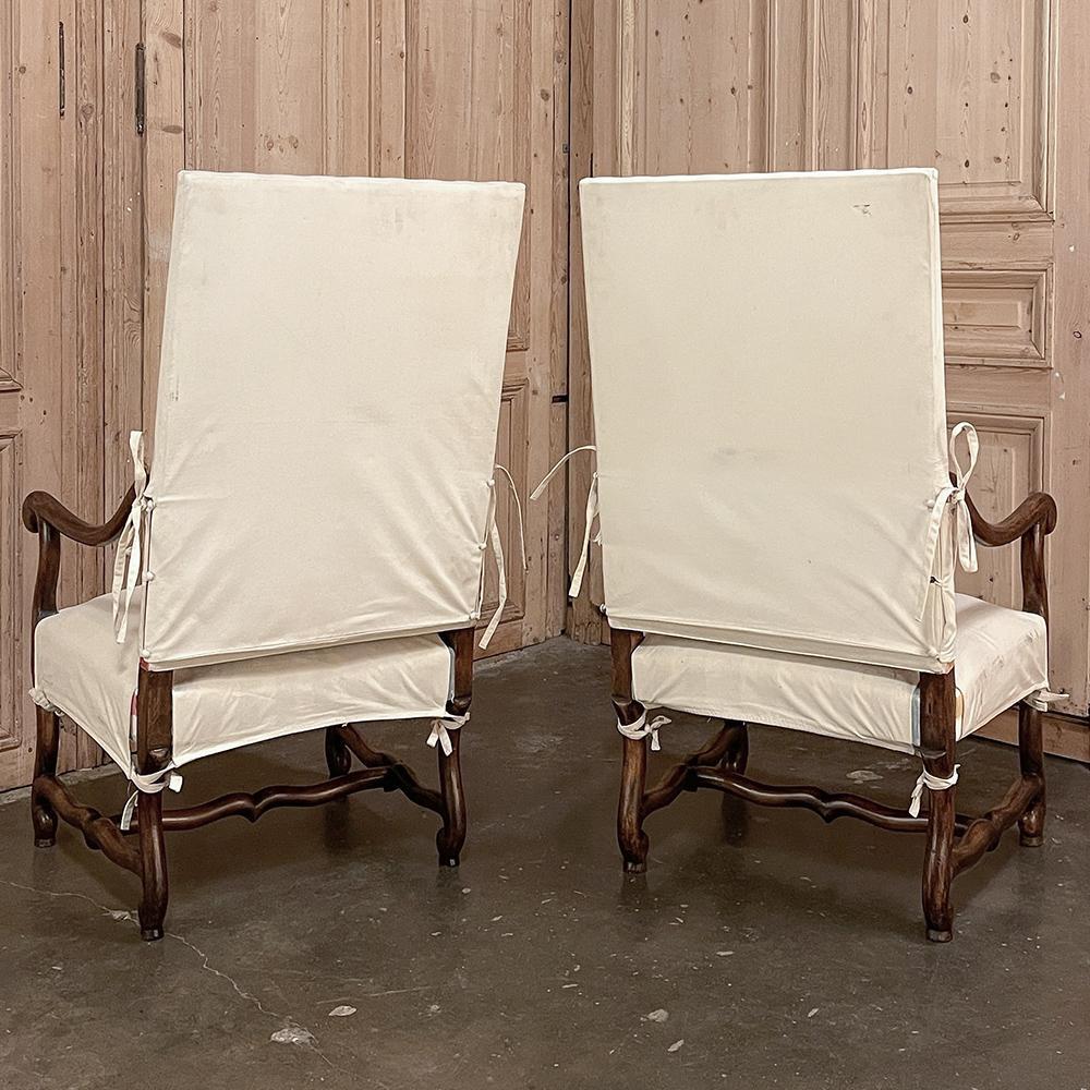 Pair Antique French Os de Mouton Armchairs with Slip Covers In Good Condition For Sale In Dallas, TX