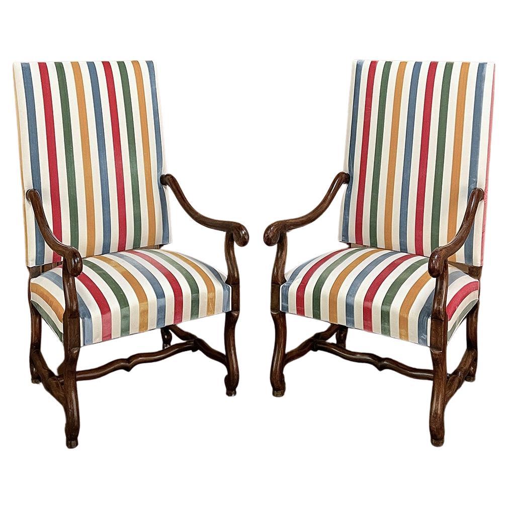 Pair Antique French Os de Mouton Armchairs with Slip Covers For Sale