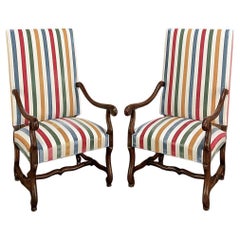 Pair Antique French Os de Mouton Armchairs with Slip Covers