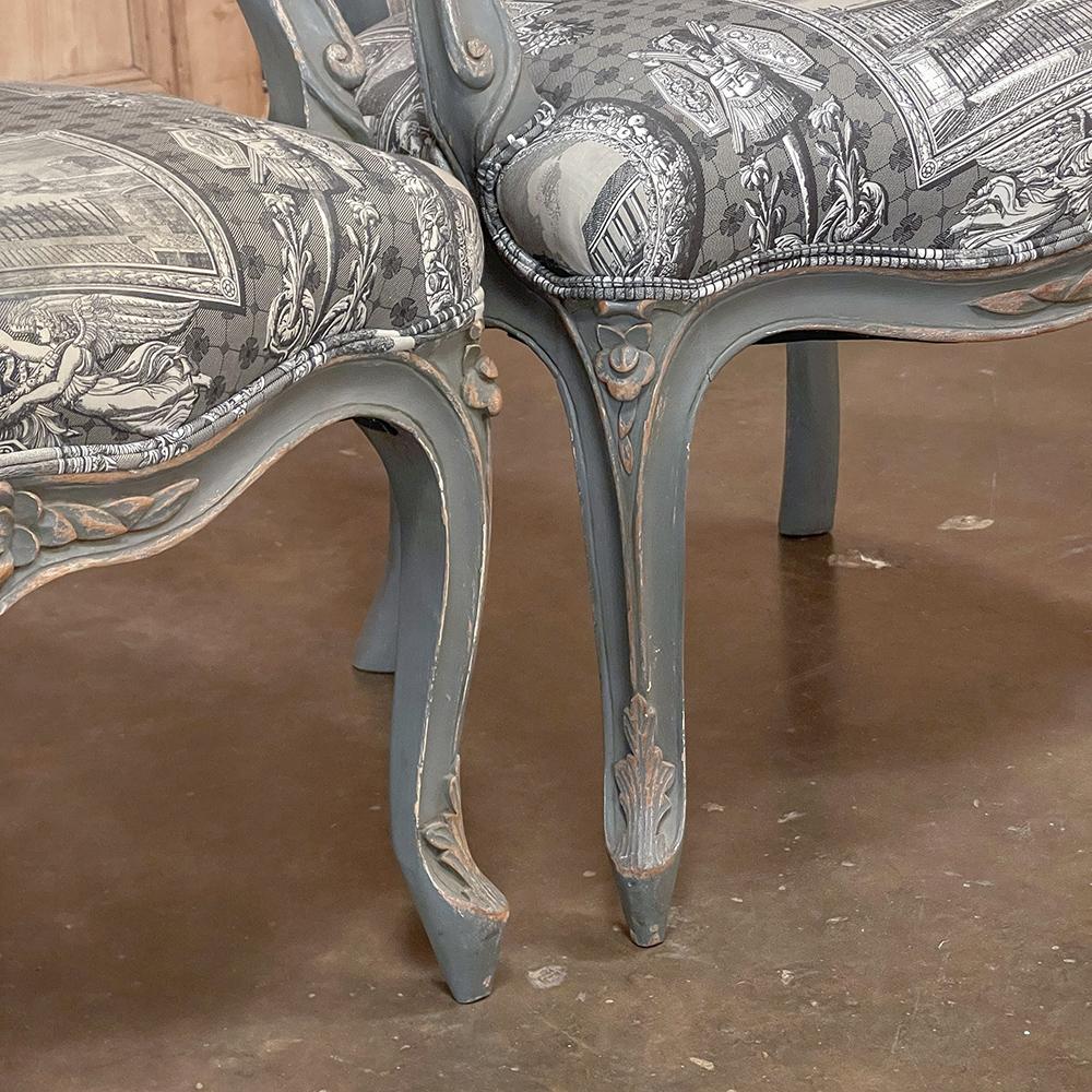 Pair Antique French Painted Louis XV Armchairs ~ Fauteuils For Sale 9