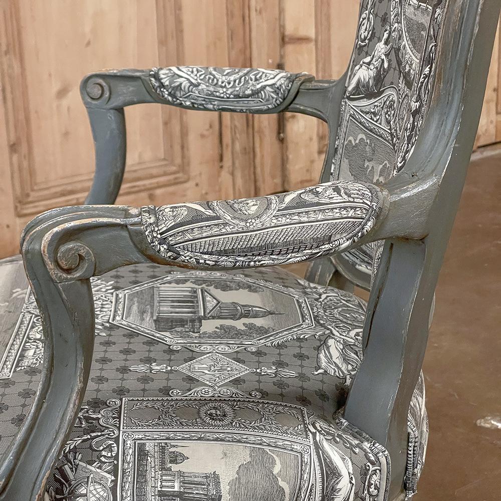 Pair Antique French Painted Louis XV Armchairs ~ Fauteuils For Sale 11