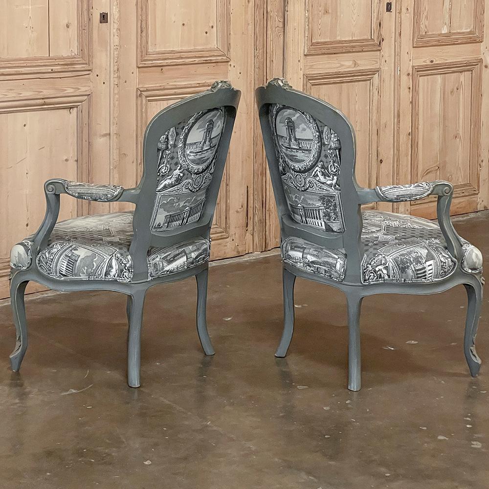 Pair Antique French Painted Louis XV Armchairs ~ Fauteuils For Sale 2