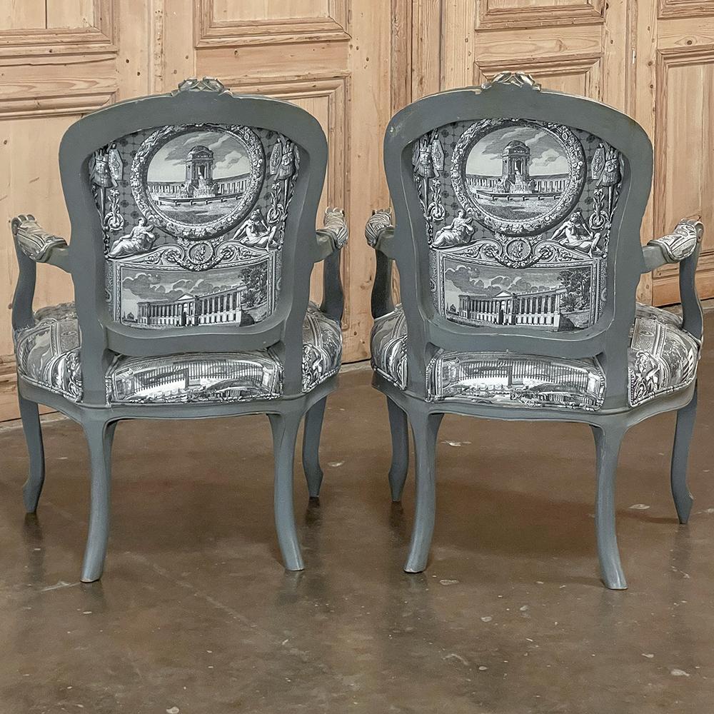 Pair Antique French Painted Louis XV Armchairs ~ Fauteuils For Sale 3