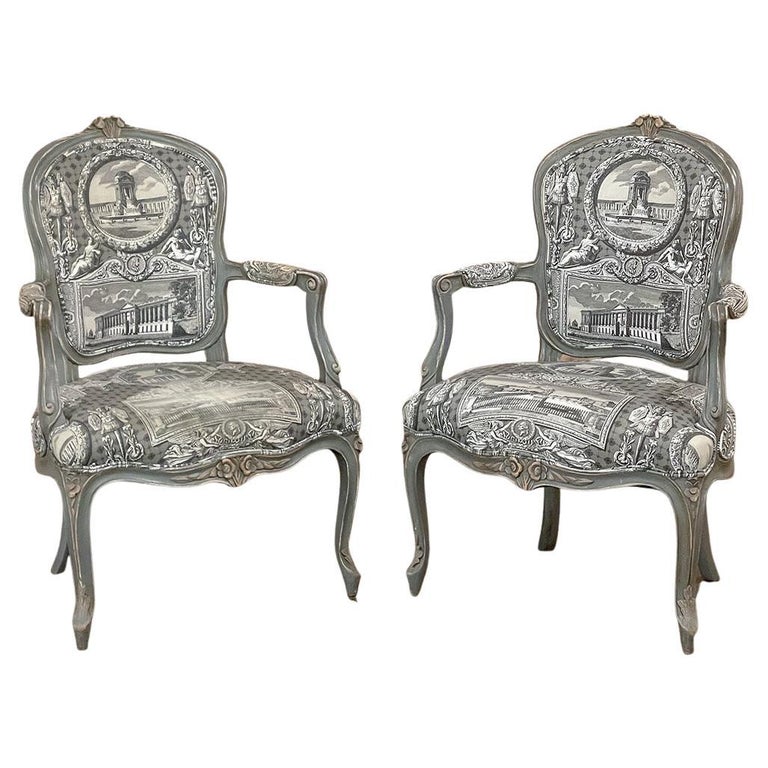 Pair Antique French Painted Louis XV Armchairs ~ Fauteuils For Sale at ...