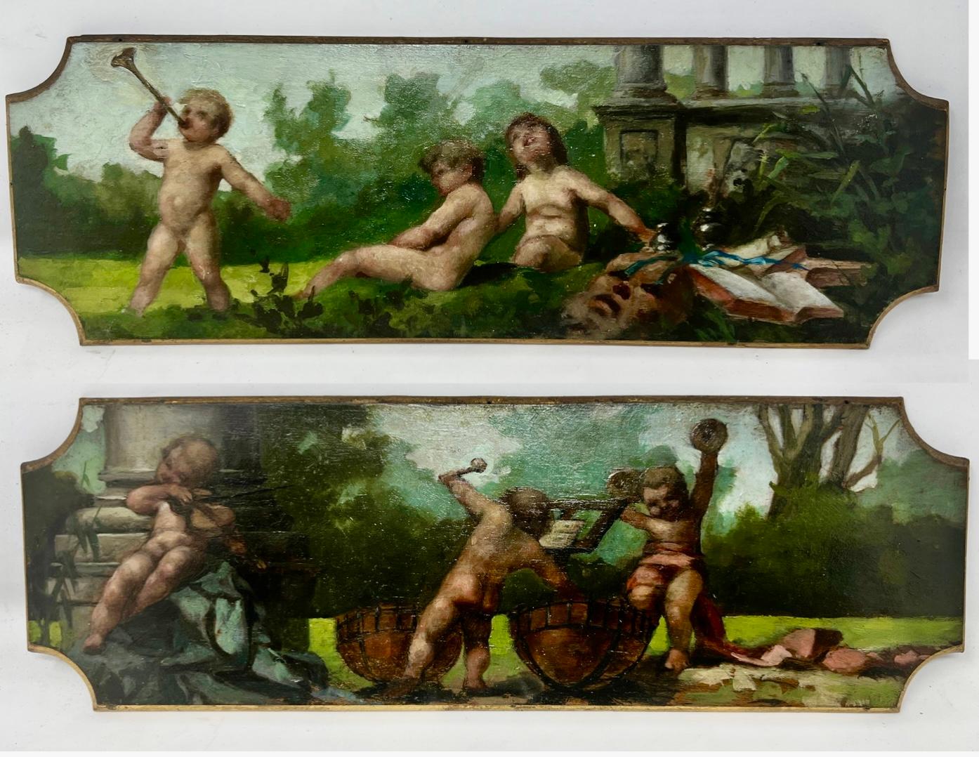 Pair Antique French Painted Panels.