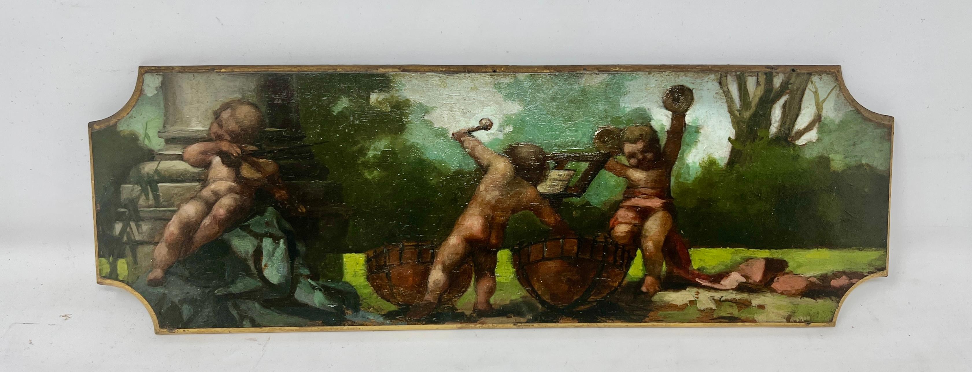 Hand-Painted Pair Antique French Painted Panels For Sale