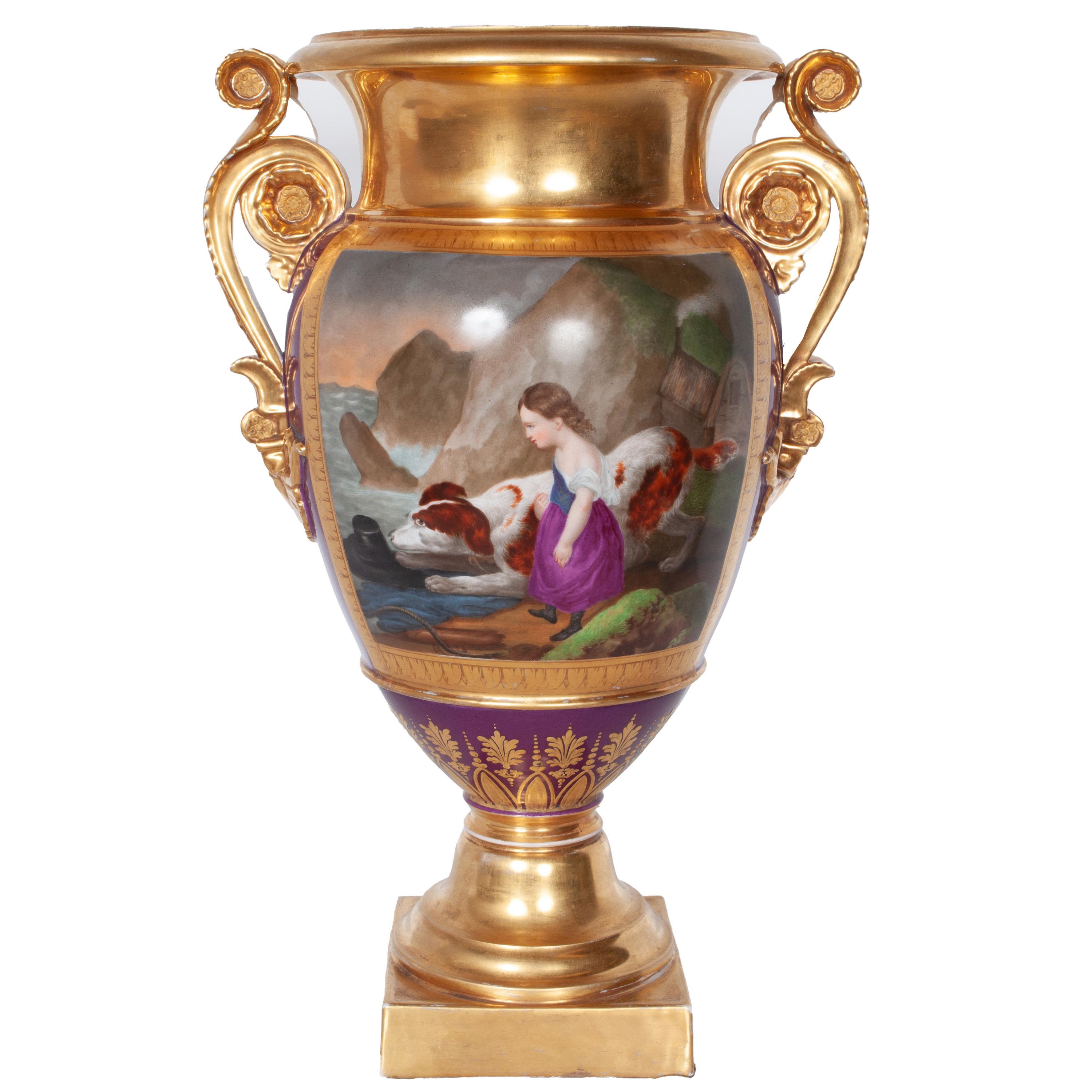 Paire d'anciens vases à chien en porcelaine de Paris peints à la main par Darte Frères 1810 en vente 2