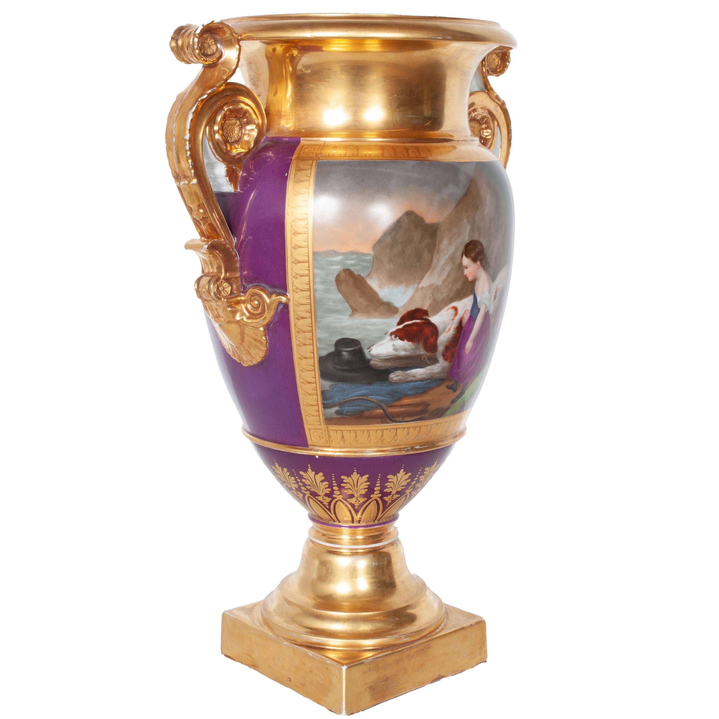 Paire d'anciens vases à chien en porcelaine de Paris peints à la main par Darte Frères 1810 en vente 3
