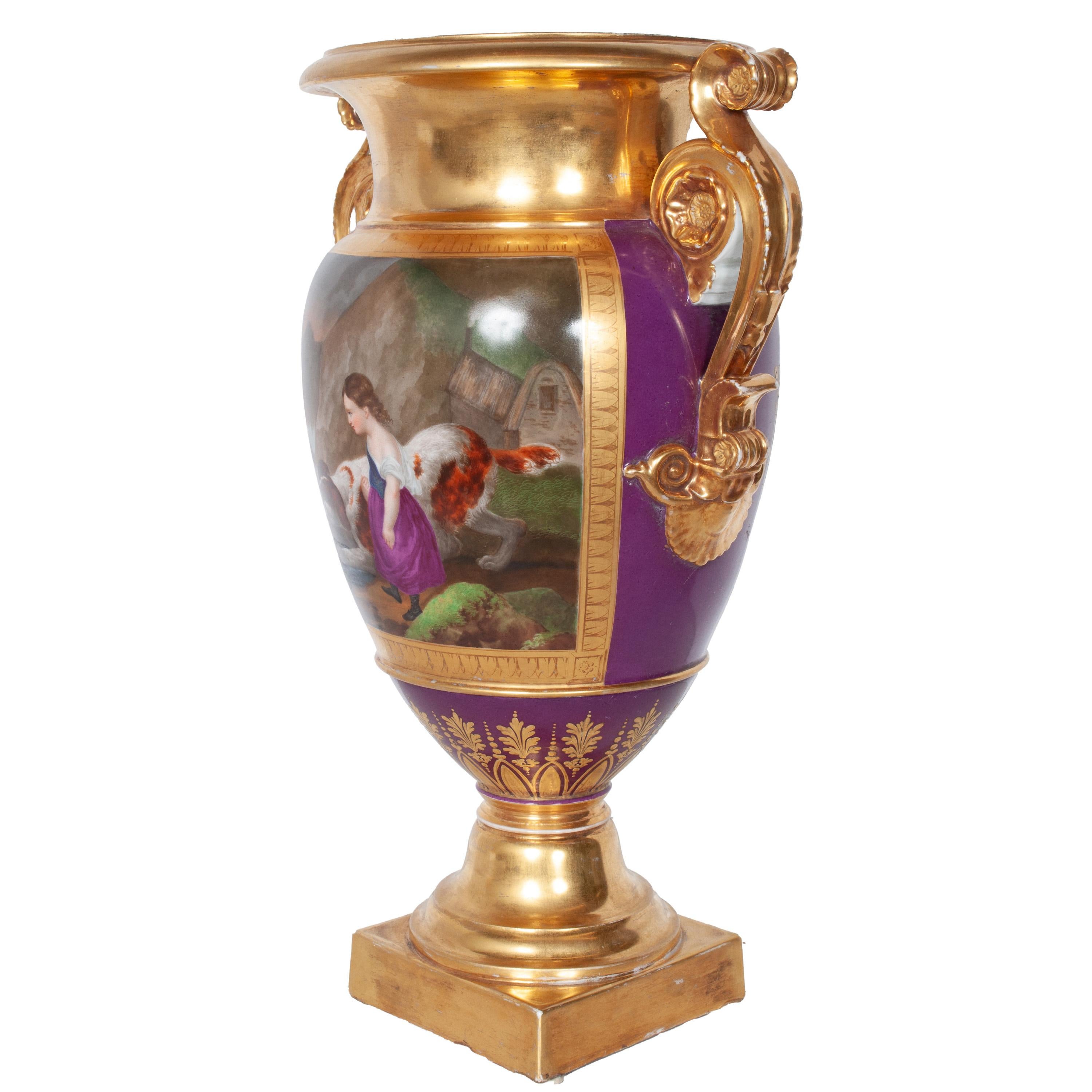 Paire d'anciens vases à chien en porcelaine de Paris peints à la main par Darte Frères 1810 en vente 7