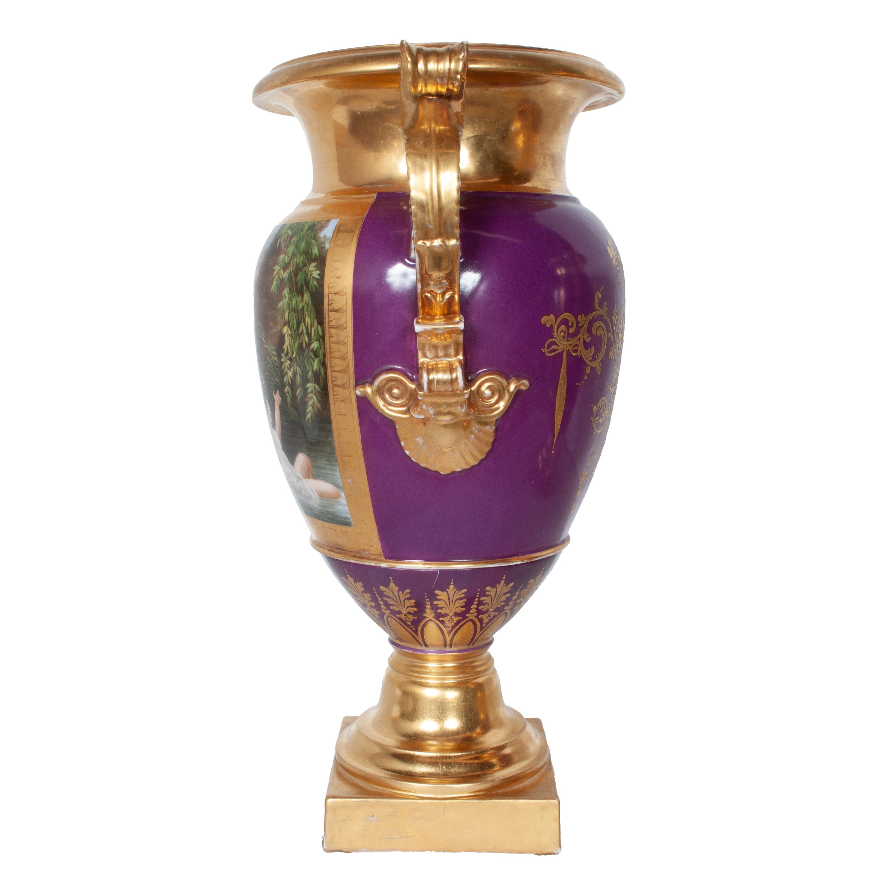 Paire d'anciens vases à chien en porcelaine de Paris peints à la main par Darte Frères 1810 en vente 1