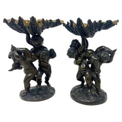 Paar antike französische Bronze-Puttenfiguren „Vide Poche", um 1880