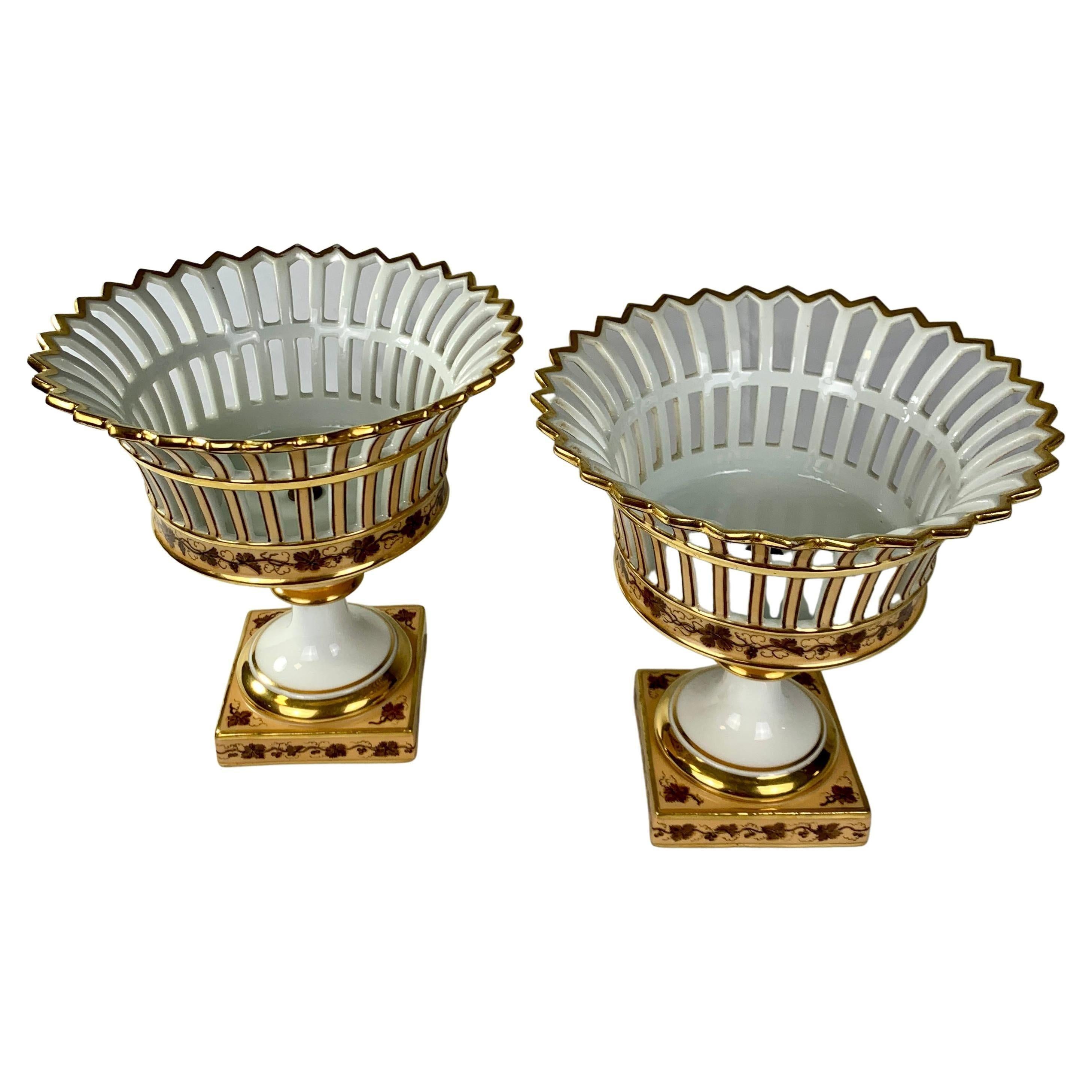 Pair Antique French Porcelain Baskets Made Circa 1840	 In Excellent Condition In Katonah, NY