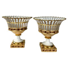 Pair Antique French Porcelain Baskets Made Circa 1840	