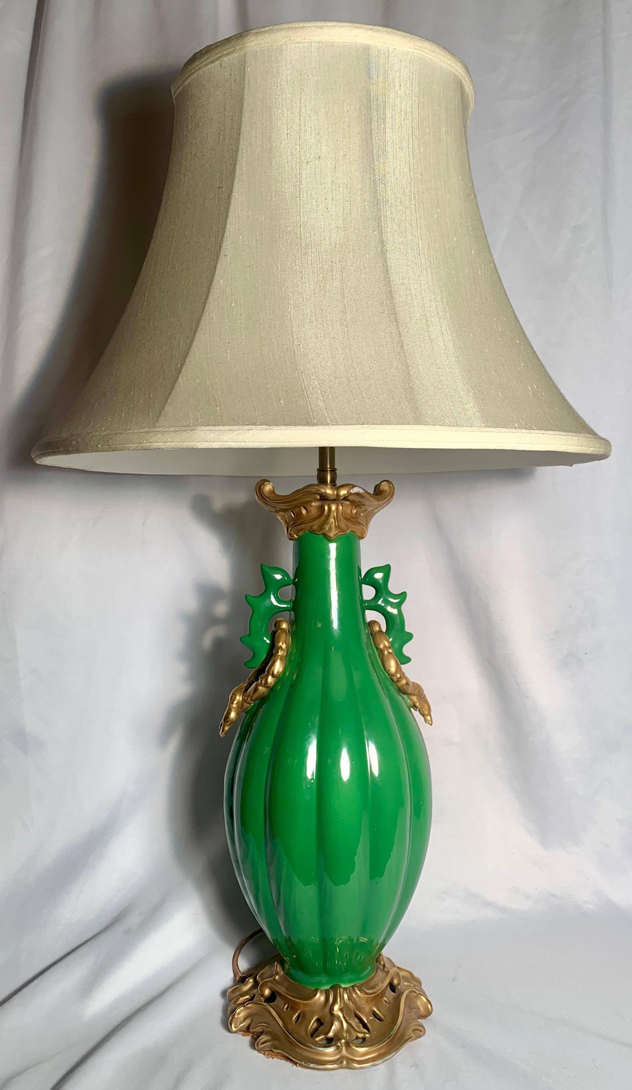 Pair of antique French porcelain lamps.
  
  