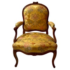 Pair Antique French Provincial Carved Fruitwood Fauteuil or Armchairs Circa 1890