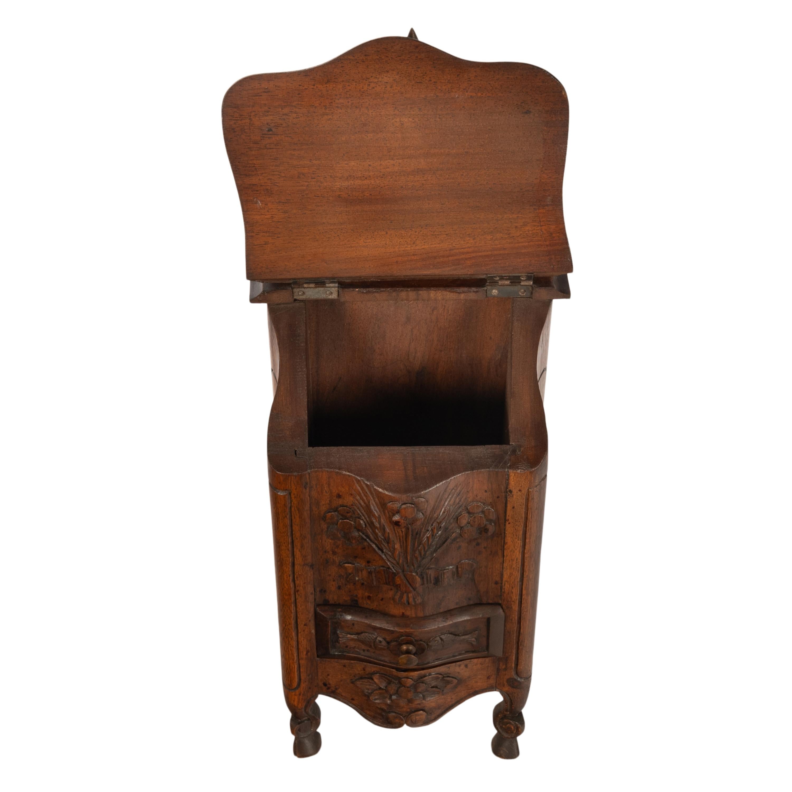 Pair Antique French Provincial Carved Walnut Kitchen Salt Flour Boxes Fariniere 11
