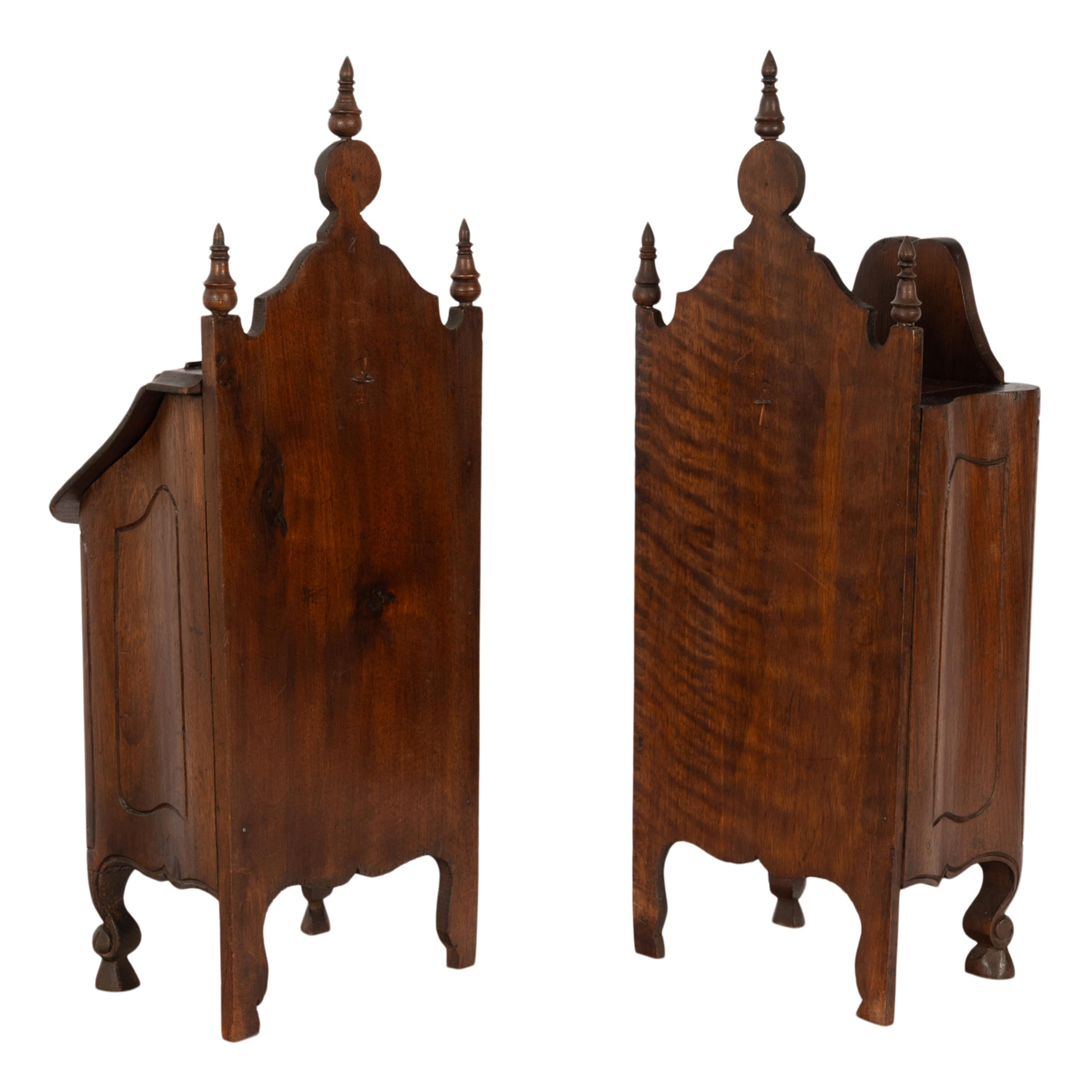 Pair Antique French Provincial Carved Walnut Kitchen Salt Flour Boxes Fariniere For Sale 5