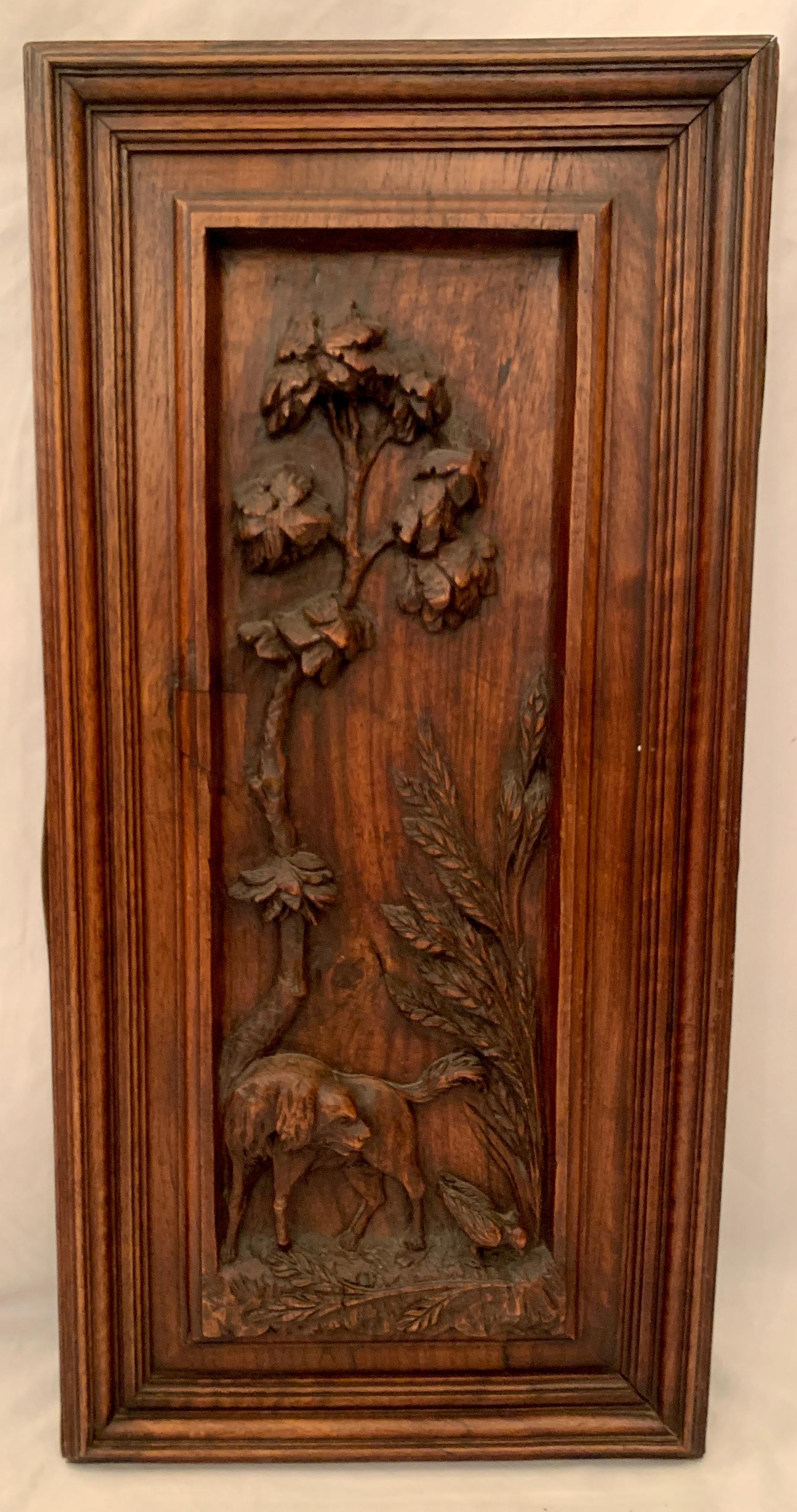 Pair Antique French Provincial Carved Walnut Wall Plaques, Circa 1890-1900 In Good Condition In New Orleans, LA