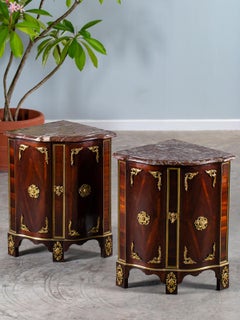 Pair of Antique French Régence Palisander Marble Top Corner Cabinets, circa 1740