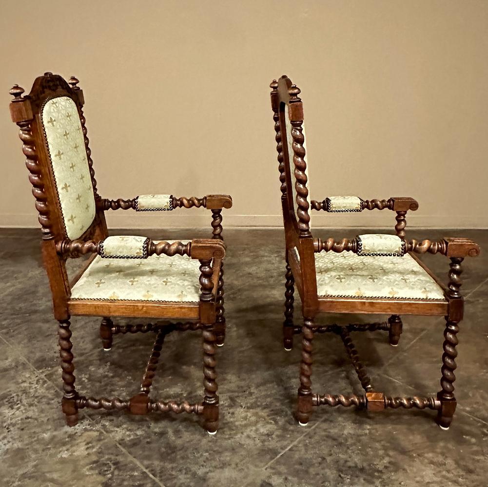 Pair Antique French Renaissance Barley Twist Armchairs For Sale 9