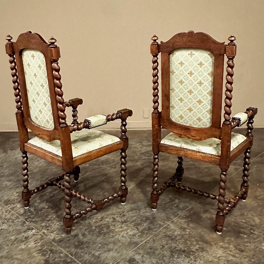 Pair Antique French Renaissance Barley Twist Armchairs For Sale 11