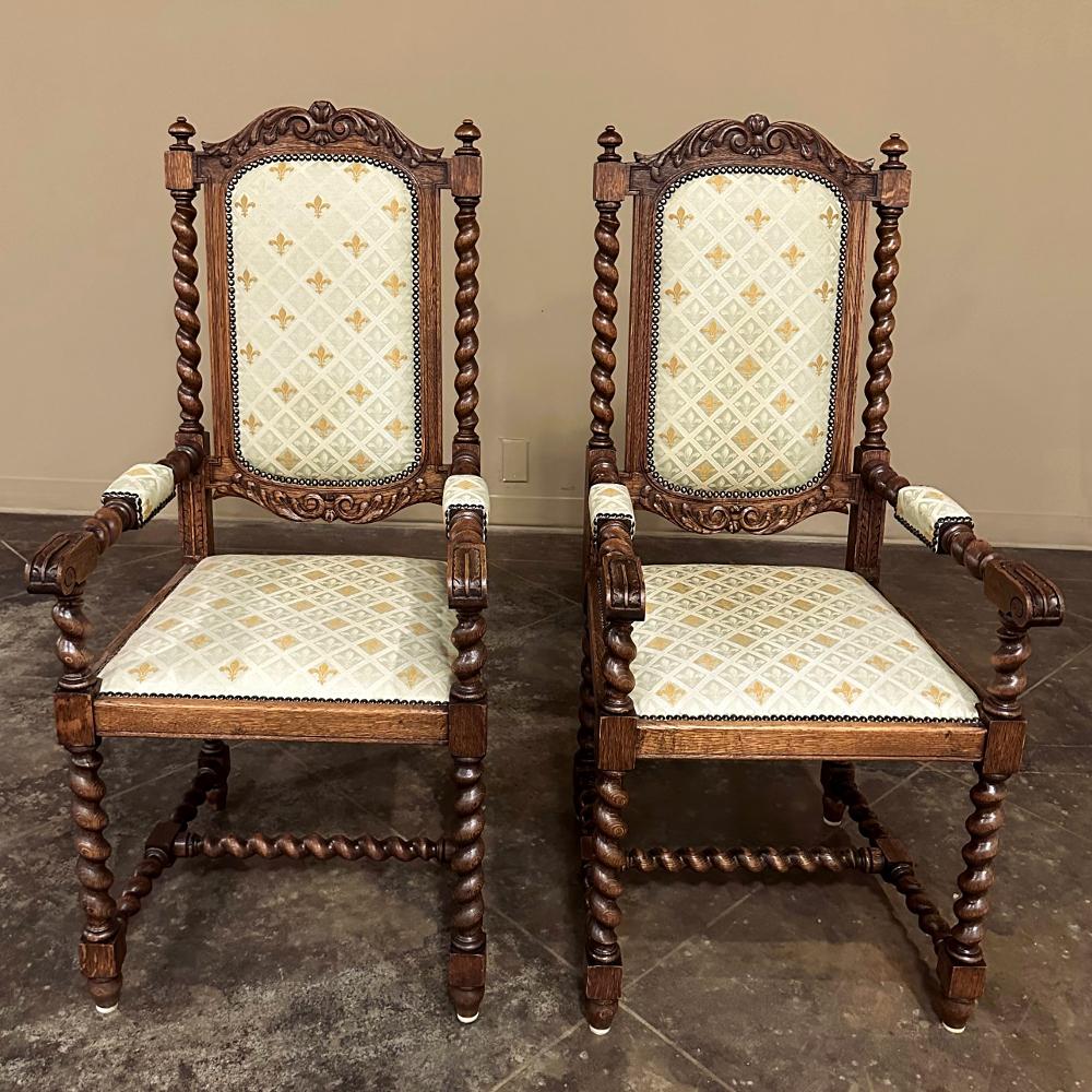 Pair Antique French Renaissance Barley Twist Armchairs In Good Condition For Sale In Dallas, TX