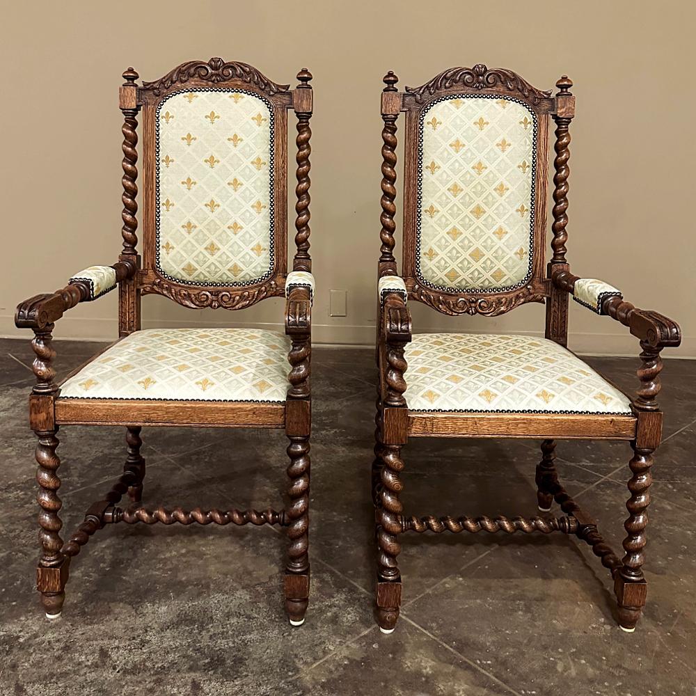 20th Century Pair Antique French Renaissance Barley Twist Armchairs For Sale