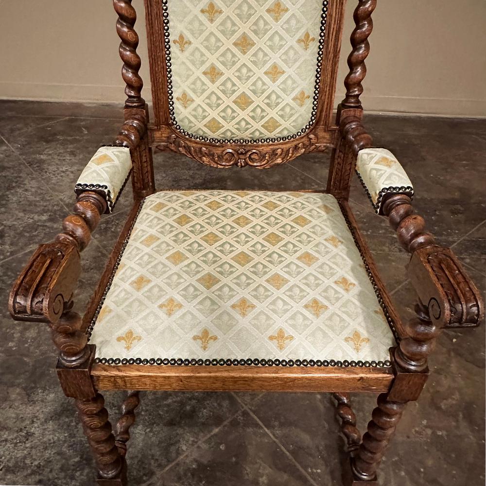 Pair Antique French Renaissance Barley Twist Armchairs For Sale 1