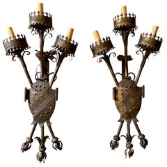 Pair Antique French Renaissance Tole Sconces, Circa 1900.