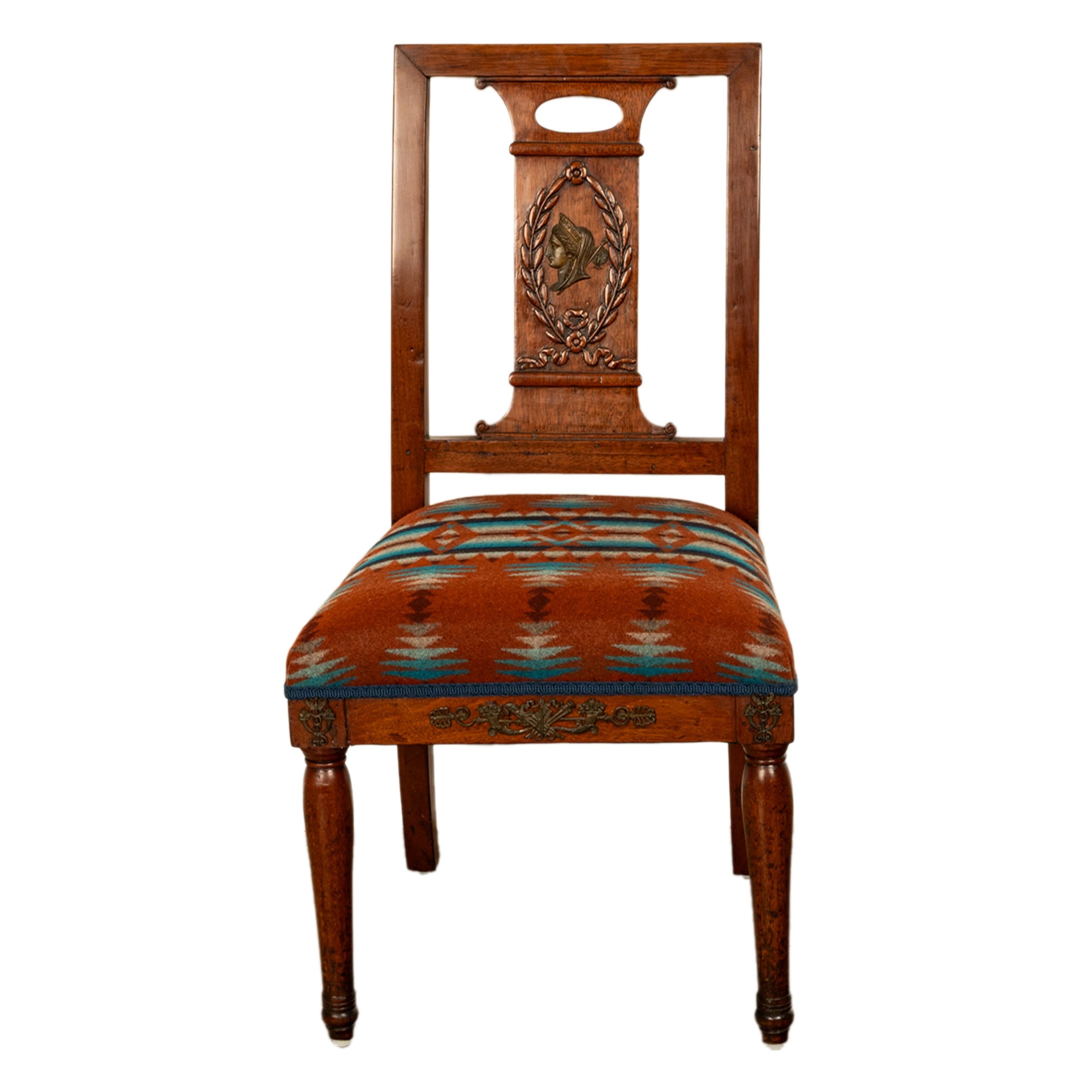 Pareja Antique French Restauration Sillas grecorromanas para él y para ella Tela Pendleton en venta 2