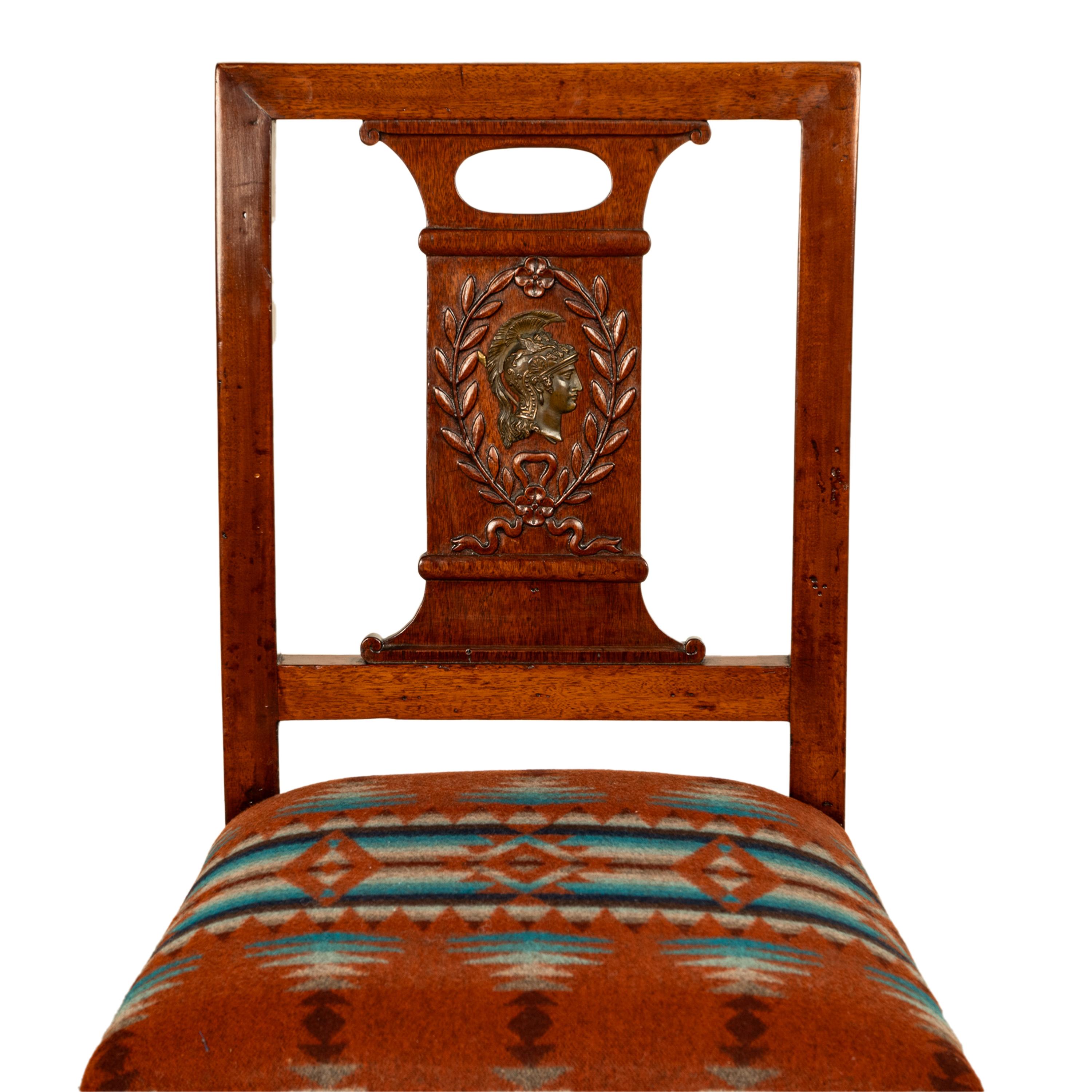 Pareja Antique French Restauration Sillas grecorromanas para él y para ella Tela Pendleton en venta 3